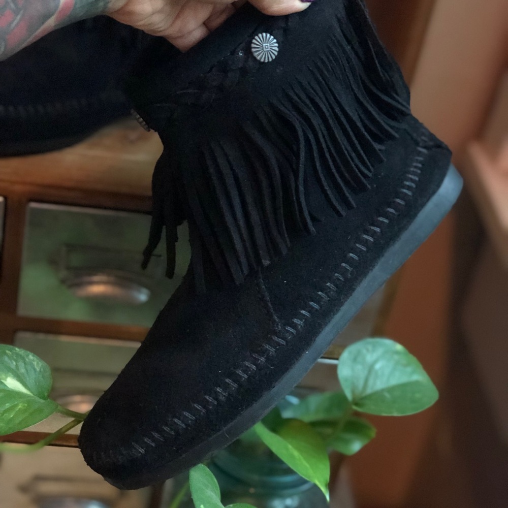 Minnetonka Suede Fringed Ankle Moccasins